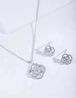 Diamond Simulant Twist Flower Jewellery Set