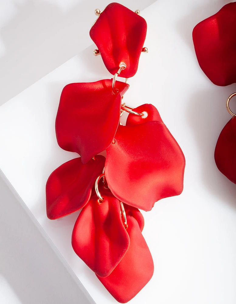 Red Coated Metal Petal Drop Earrings