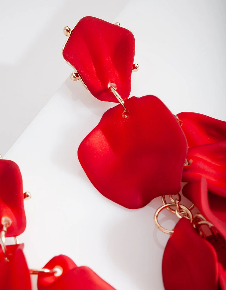 Red Coated Metal Petal Drop Earrings