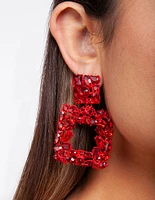 Red Gem Diamante Square Earrings