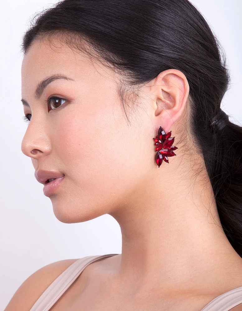 Red Gem Statement Stud Earrings