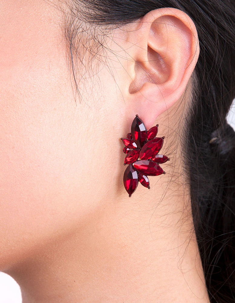 Red Gem Statement Stud Earrings