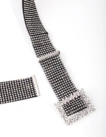 Black Mesh Diamante Belt