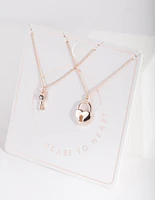 Rose Gold Lock Key Necklace Duo