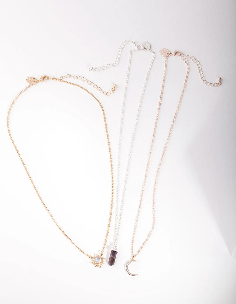 Mixed Metal Celestial Semi Precious Necklace Pack