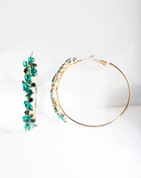 Green Cluster Hoop Earrings