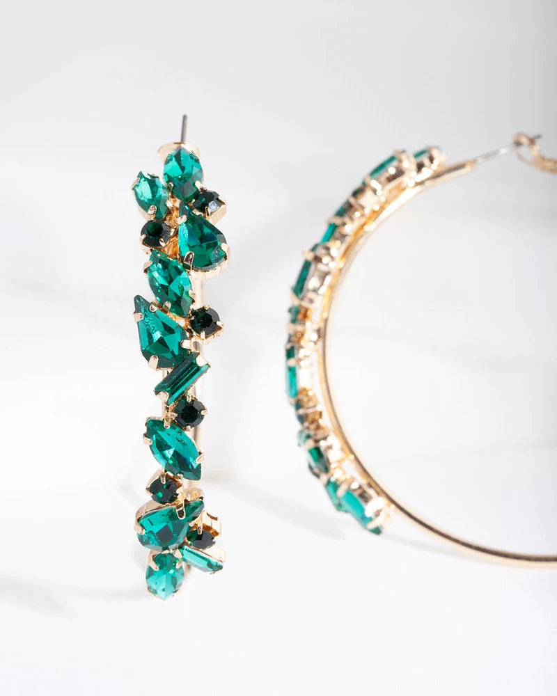 Green Cluster Hoop Earrings