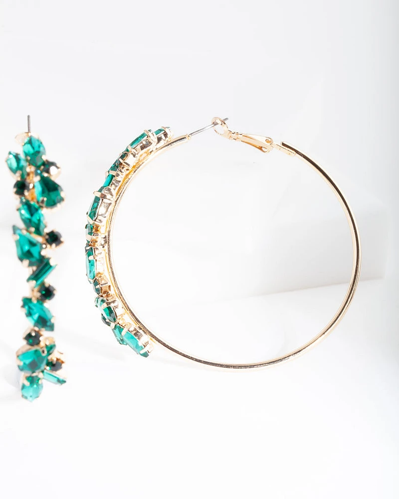 Green Cluster Hoop Earrings