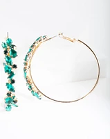 Green Cluster Hoop Earrings