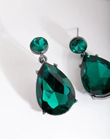 Green Gunmetal Teardrop Gem Earrings