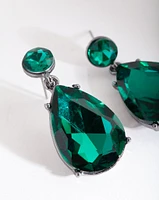 Green Gunmetal Teardrop Gem Earrings