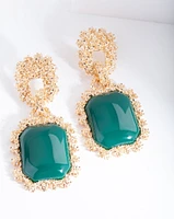 Green Gold Textured Rectangle Earrings