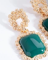 Green Gold Textured Rectangle Earrings