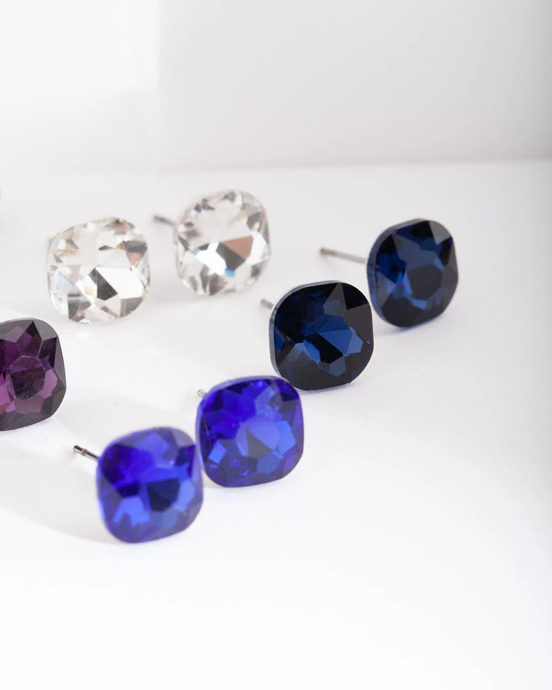 Blue Purple Gem Stud Earring Pack