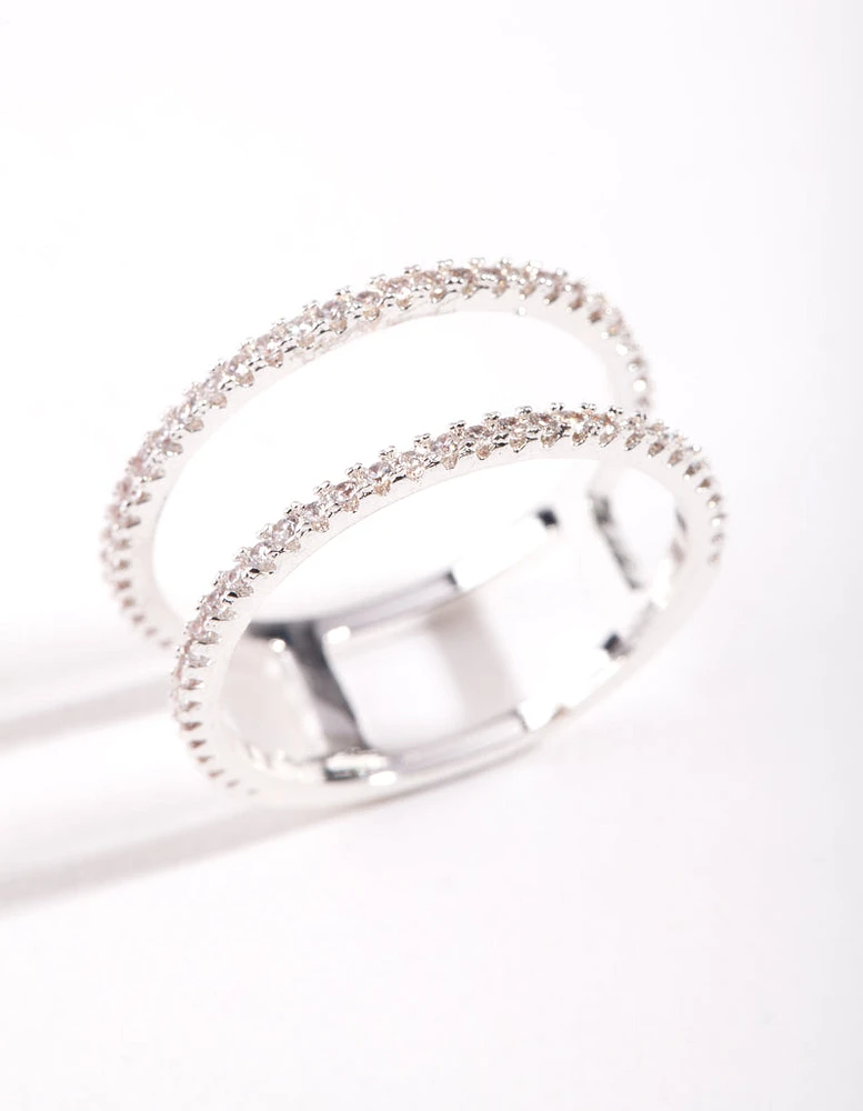 Silver Cubic Zirconia Double Band Ring