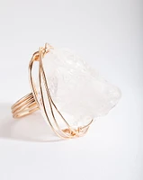 Gold Extra Large Crystal Wire Wrap Ring