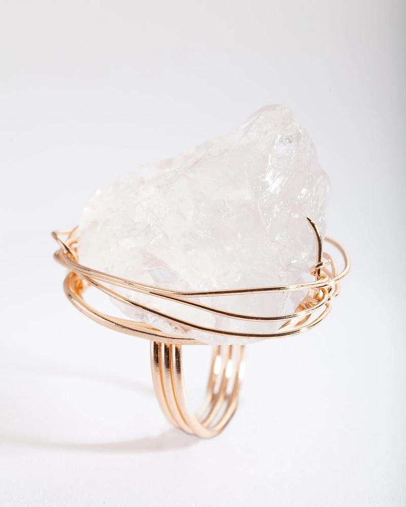 Gold Extra Large Crystal Wire Wrap Ring