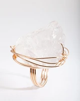 Gold Extra Large Crystal Wire Wrap Ring