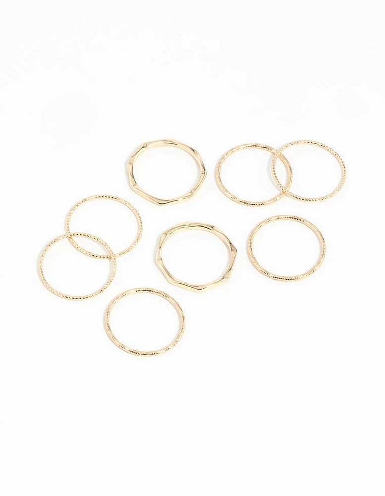 Gold Diamond Cut Ring Stack 8-Pack