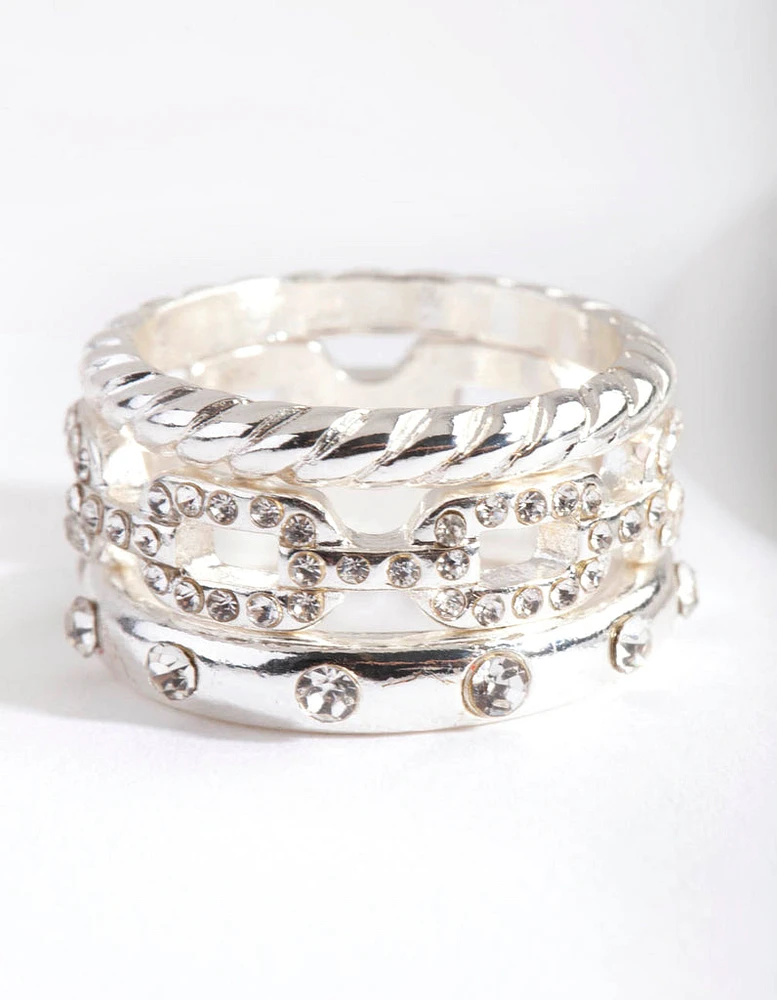 Silver Diamante Chain Ring Stack