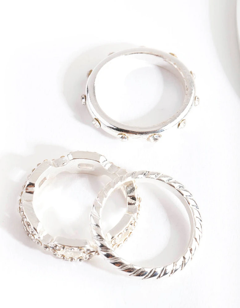 Silver Diamante Chain Ring Stack