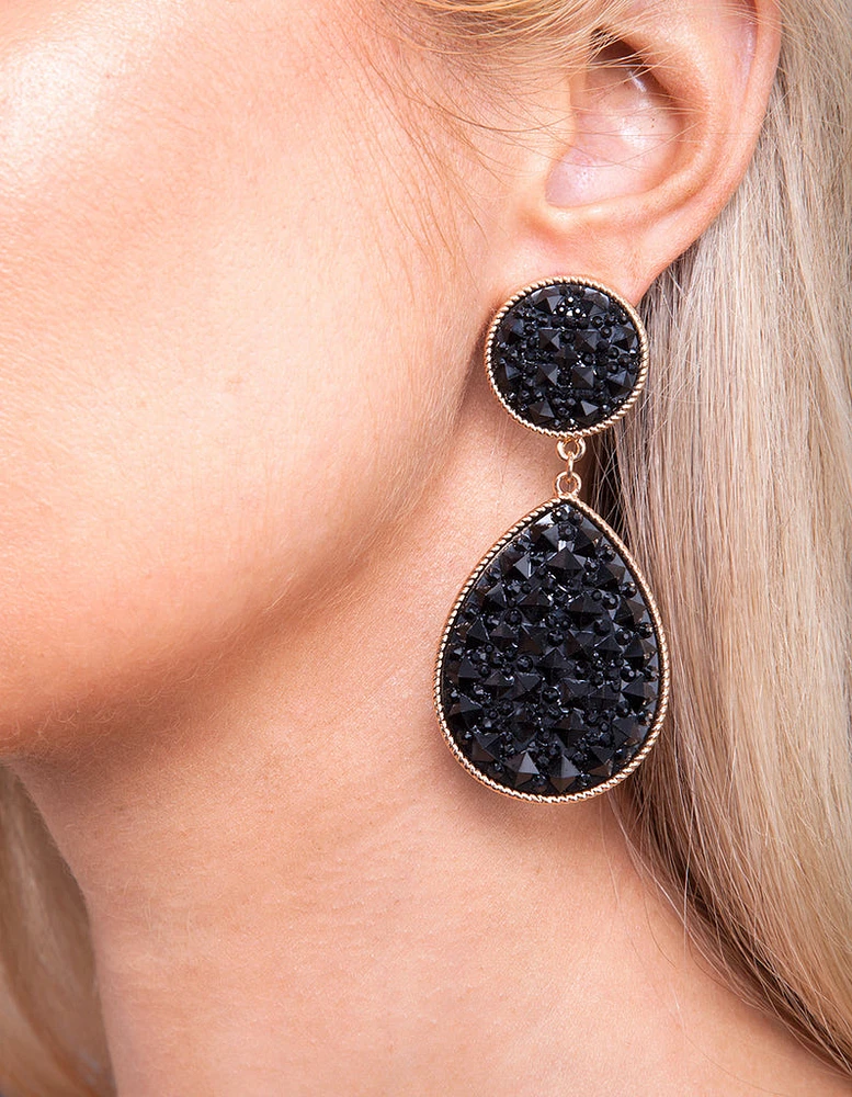 Black Embellished Teardrop Earrings