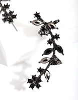 Gunmetal Diamante Flower Leaf Ear Cuff