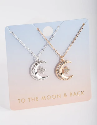 Mixed Metal Diamante Moon Necklace Pack