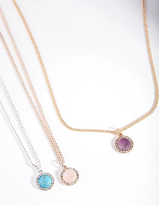 Mixed Metal Diamante Semi Precious Necklace Pack