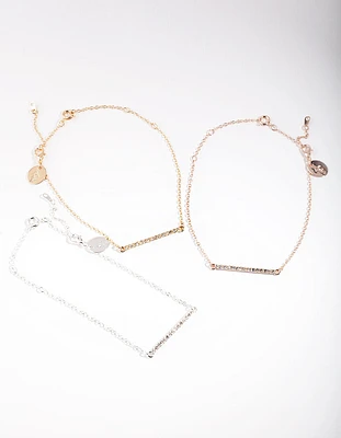 Mixed Metal Diamante Bar Bracelet Pack