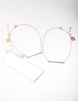 Mixed Metal Diamante Bar Bracelet Pack