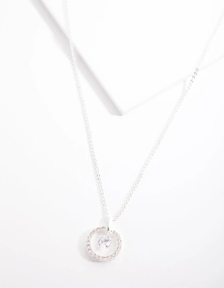 Cubic Zirconia Silver Open Circle Necklace