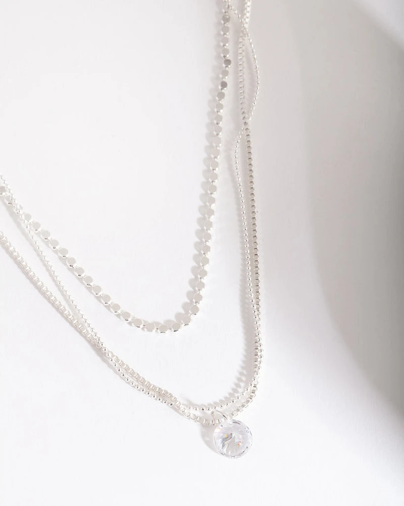 Silver Layered Cubic Zirconia Necklace