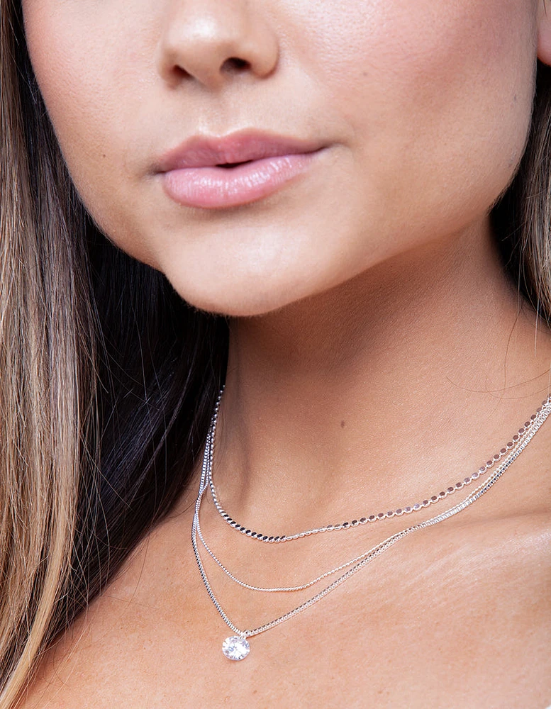 Silver Layered Cubic Zirconia Necklace