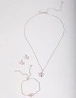 Kids Silver Cubic Zirconia Flower Jewellery Set