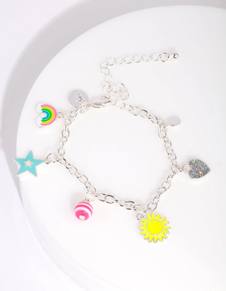 Kids Silver Rainbow Charm Bracelet