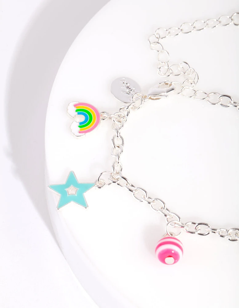 Kids Silver Rainbow Charm Bracelet