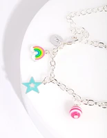 Kids Silver Rainbow Charm Bracelet