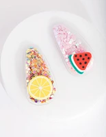 Kids Plastic Glitter Fruit Hair Clips Pack