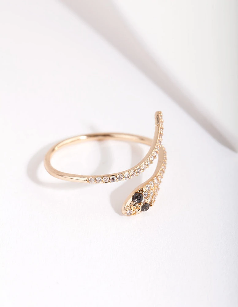 Gold Cubic Zirconia Wrap Snake Ring