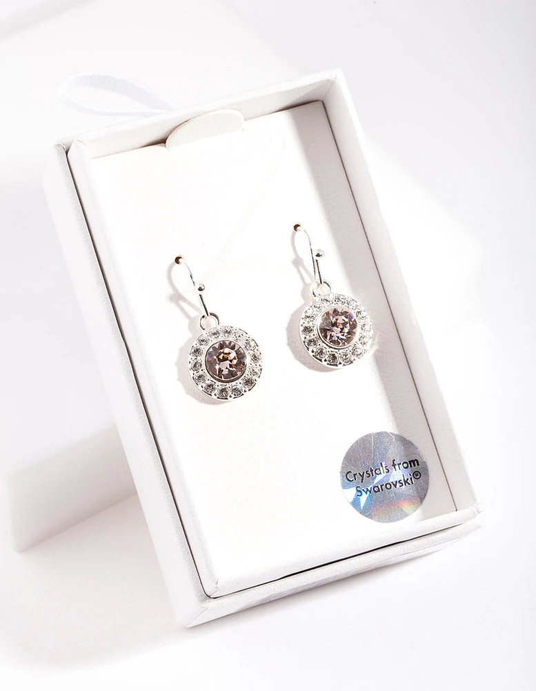 Silver Diamond Simulant Circle Drop Earrings