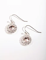 Silver Diamond Simulant Circle Drop Earrings