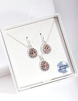 Silver Diamond Simulants Jewel Teardrop Stone Necklace & Earrings Set