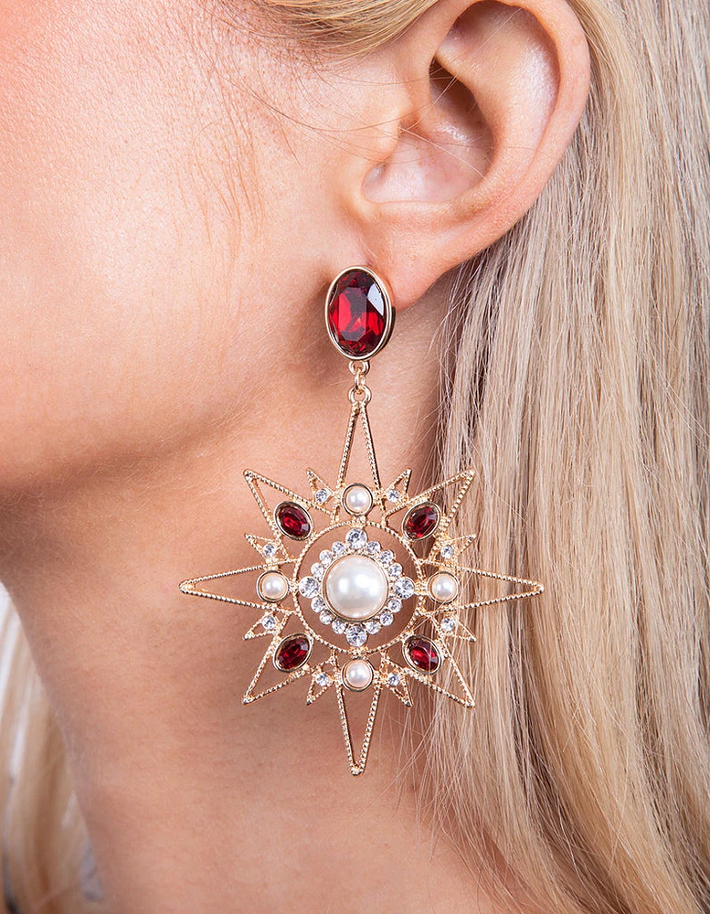 Red Star & Moon Drop Earrings