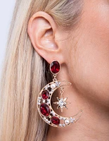 Red Star & Moon Drop Earrings