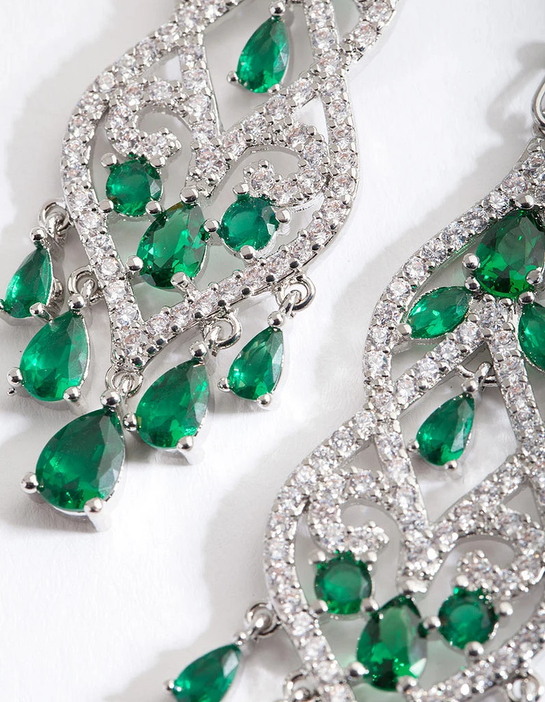 Green Cubic Zirconia Drop Earrings