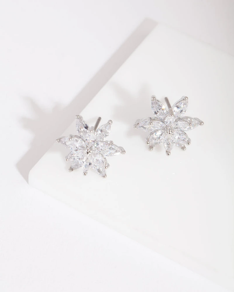 Diamond Simulant Elegant Flower Stud Earring