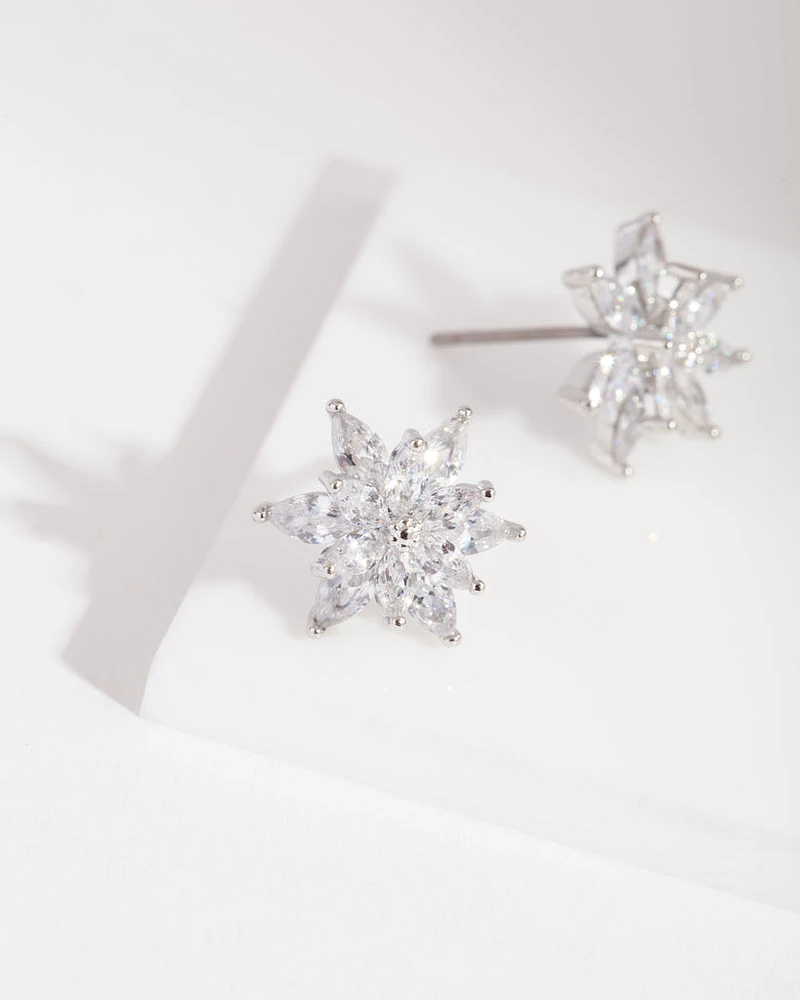 Diamond Simulant Elegant Flower Stud Earring