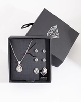 Diamond Simulant Pear Drop Earrings Necklace Set