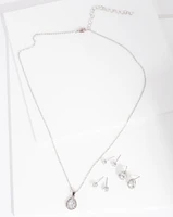 Diamond Simulant Pear Drop Earrings Necklace Set